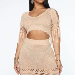 Fashion Nova Crochet Knit Fringe Skirt Set